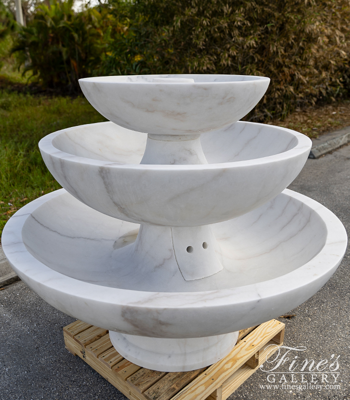 Marble Fountains  - Contemporary Style Three Tiered Fountain In Statuary White Marble - MF-2184